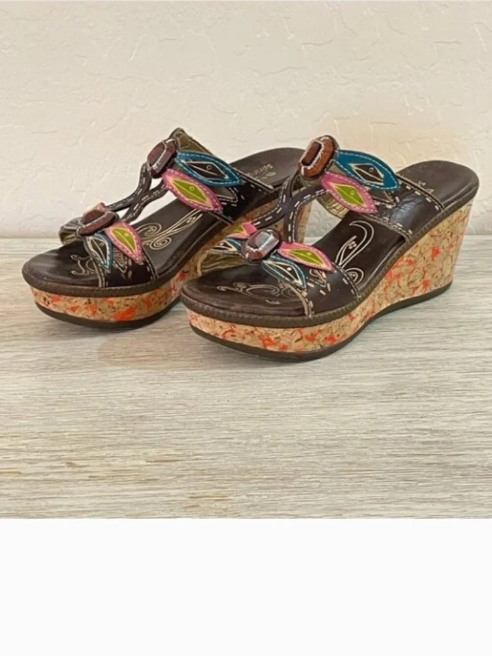 Spring Step L'artiste Bonita Sandals Platform Wedge Dragonfly Leather Colorful 6